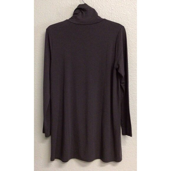 Eileen Fisher Turtleneck Scrunch Neck Tunic Top Tencel Jersey Sz Small Brown - Picture 2 of 10